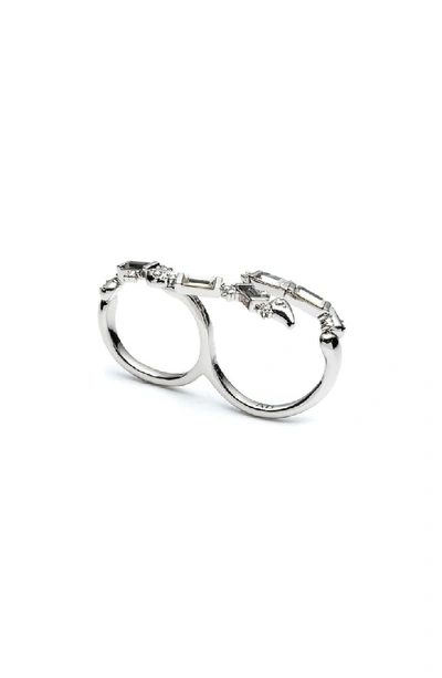 Alexis Bittar Crystal Baguette Double-finger Ring In Silver