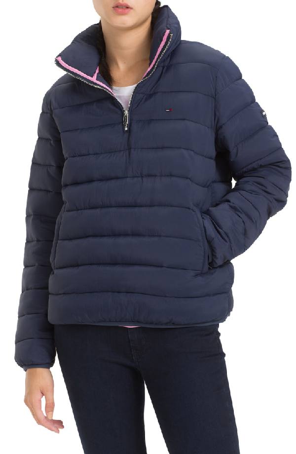 Tommy Jeans Tjw Quilted Half-zip Puffer Jacket In Black Iris | ModeSens