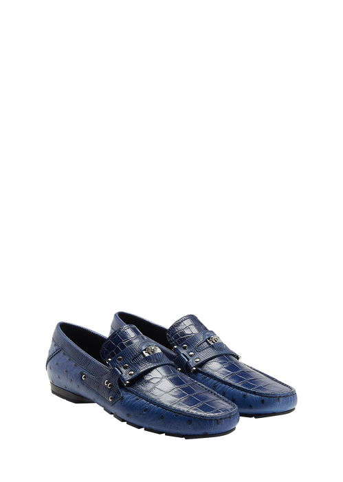 Versace Printed Croc Palazzo Driving Shoe In Blue | ModeSens