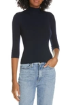 Theory Refine Fitted Turtleneck 3/4-sleeve Wool Sweater In Deep Navy