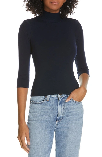 Theory Refine Fitted Turtleneck 3/4-sleeve Wool Sweater In Deep Navy