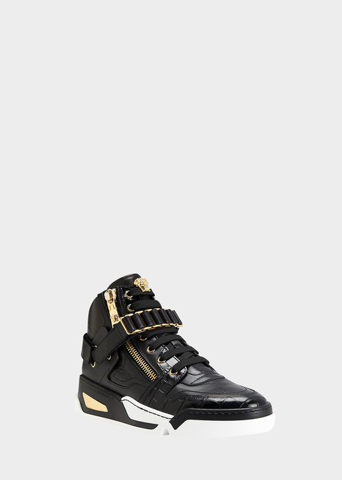 Versace Zipped High Top Sneakers In Gold And Black | ModeSens