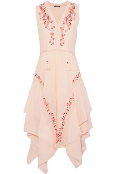 Love Sam Monika Embellished Cotton-gauze Midi Dress In Peach