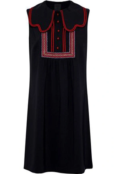 Anna Sui Woman Layered Embroidered Crepe Mini Dress Black