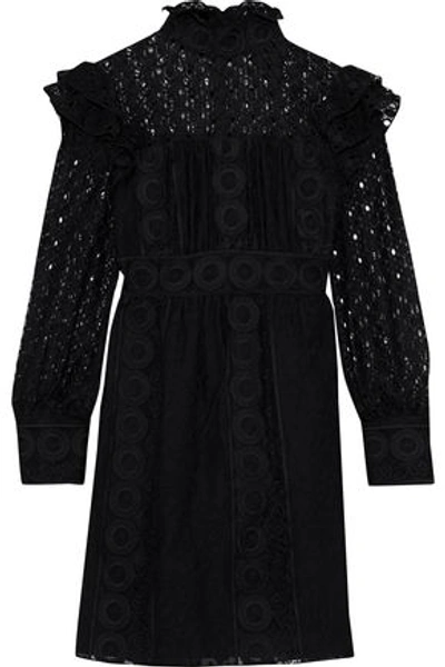 Anna Sui Woman Ruffled Embroidered Cotton-blend Tulle And Guipure Lace Mini Dress Black