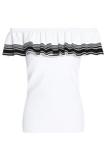 Autumn Cashmere Woman Strapless Ruffled Stretch-knit Top White