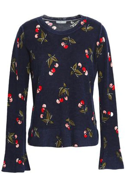 Joie Woman Printed Cashmere Sweater Midnight Blue
