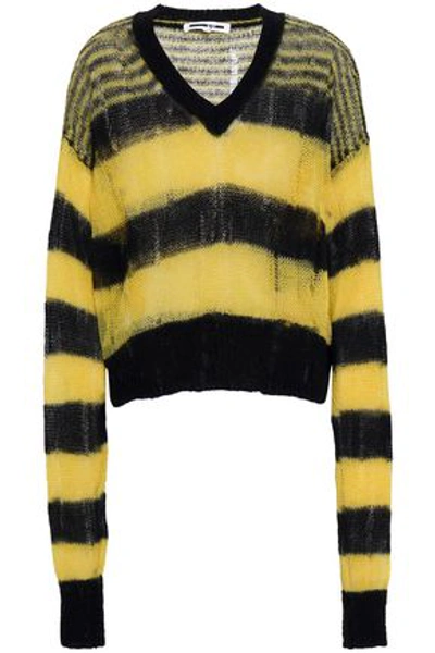 Mcq By Alexander Mcqueen Woman Striped Mohair-blend Sweater Mustard