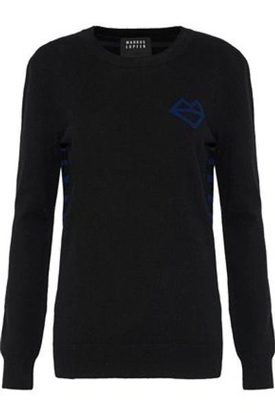 Markus Lupfer Woman Natalie Paneled Intarsia Wool And Cashmere-blend Sweater Black