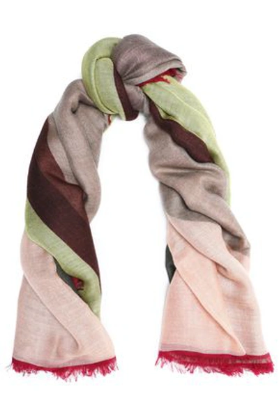 Valentino Woman Fringe-trimmed Cashmere And Silk-blend Scarf Peach
