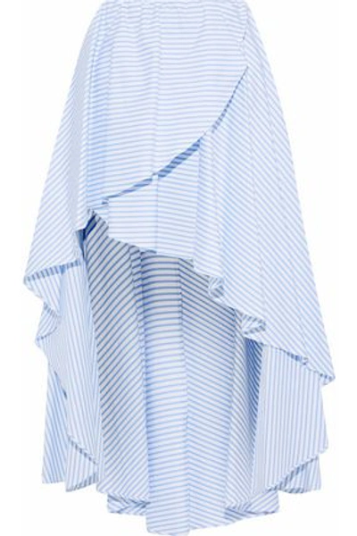 Caroline Constas Woman Adelle Asymmetric Striped Cotton-poplin Skirt Light Blue