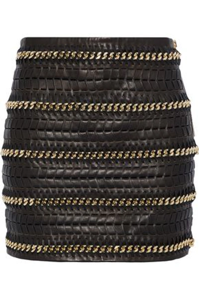 Balmain Chain-trimmed Leather Mini Skirt In Black