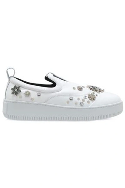 Mcq By Alexander Mcqueen Netil Embellished Leather Platform Slip-on Sneakers In White