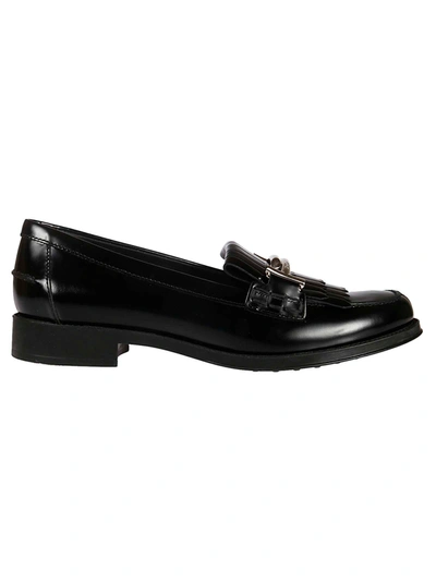 Tod's Women's Leather Loafers Moccasins  Double T In Black
