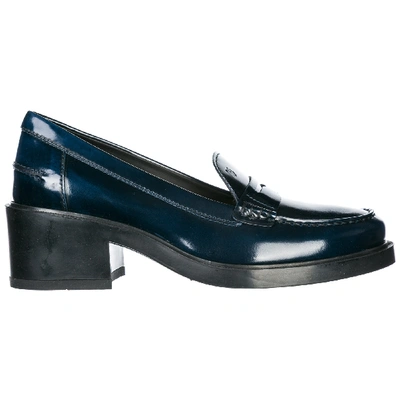 Tod's Women's Leather Pumps Court Shoes High Heel In Blue