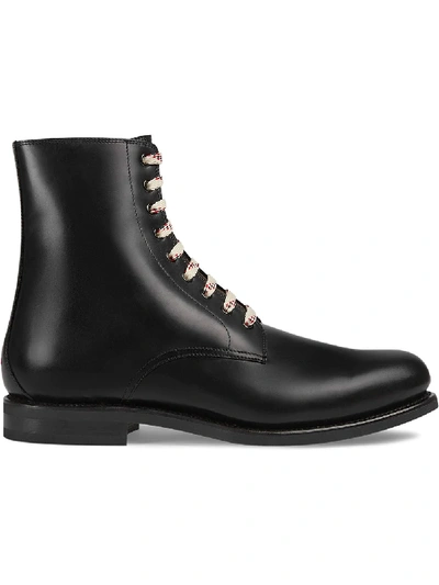 Gucci Lace Up Leather Boots In Black