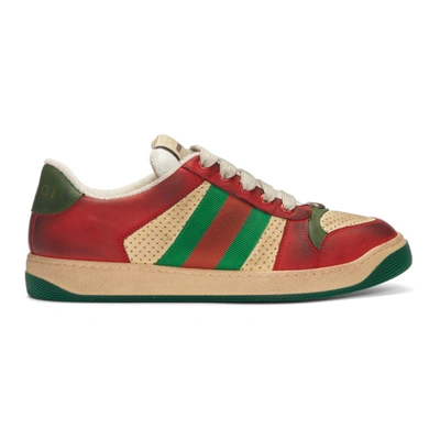 Gucci Men's Distressed Leather Sneakers In Red