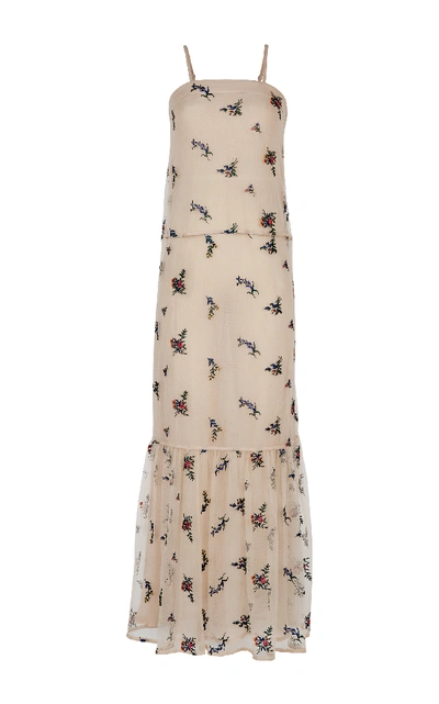 Rahul Mishra Bouquet Tiered Chiffon Maxi Dress In Neutral