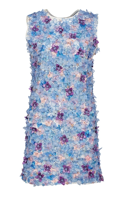 Rahul Mishra Hydrangea Cotton Blend Floral Mini Dress In Blue