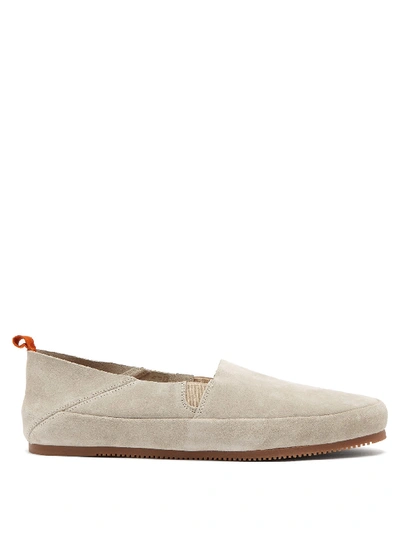 Mulo Foldable Heel Suede Loafers In Light Grey