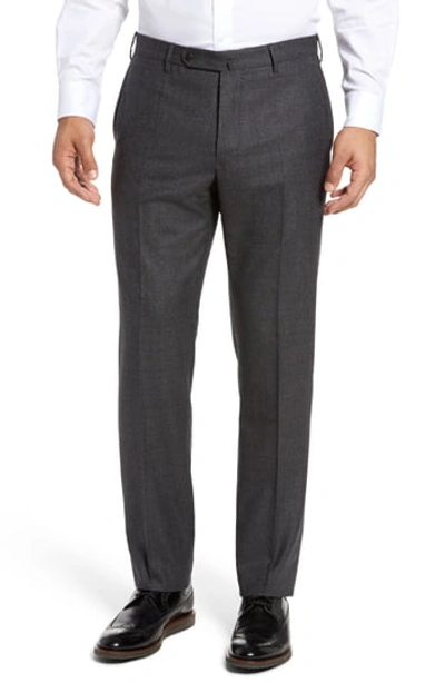 Incotex Benson Flat Front Wool Trousers In Dark Grey