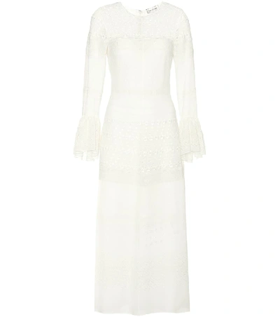Saint Laurent Bell-sleeve Broderie-anglaise Georgette Midi Dress In Shell