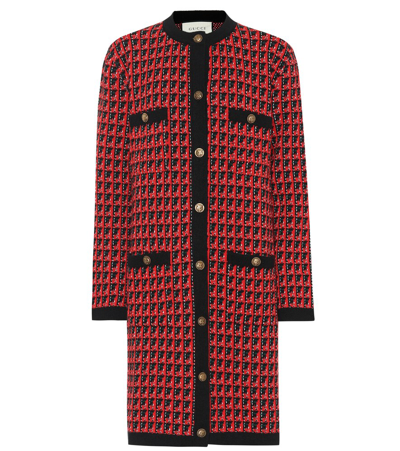 Gucci Long-sleeve Check Soft Wool Cardigan In Red