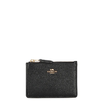 Coach Mini Leather Card Holder In Black