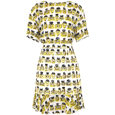 Boutique Moschino Perfume-print Crepe And Tweed Dress In Yellow