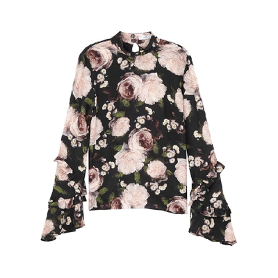 Erdem Louella Floral-print Silk Top In Black