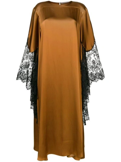 Christopher Kane Satin And Lace Kimono Dress In Brown