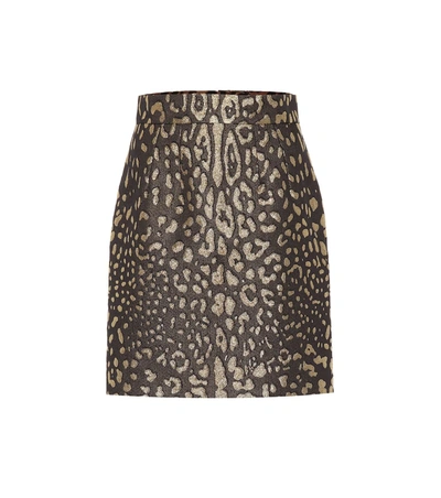 Dolce & Gabbana Leopard-print Brocade Miniskirt In Brown