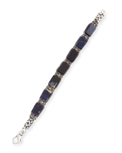 Emanuele Bicocchi Men's Sterling Silver Bracelet With Marble Beads In Blue