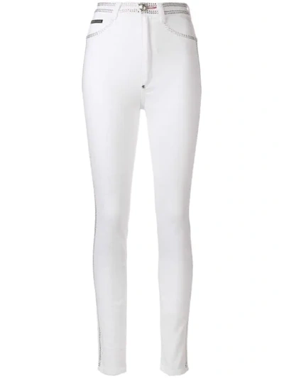 Philipp Plein Crystal Embellished Skinny Jeans In White