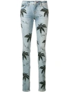 Philipp Plein Palm Tree Print Skinny Jeans In Blue