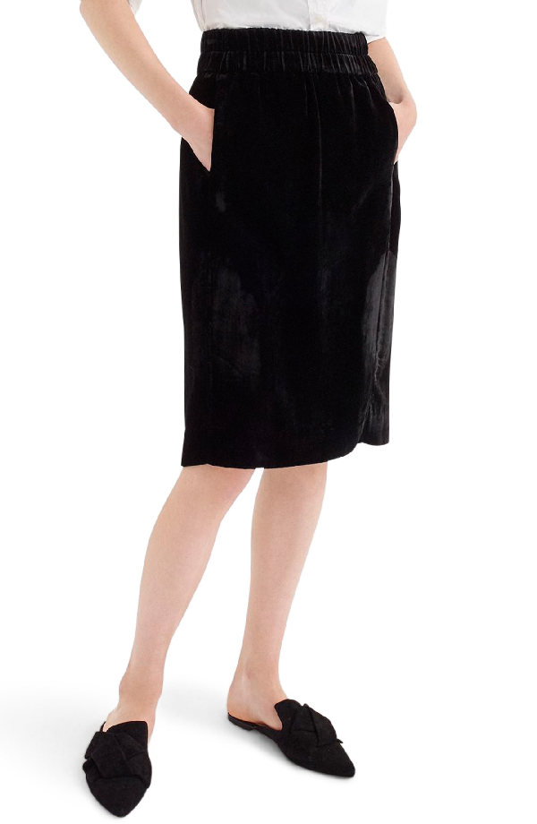 j crew black velvet skirt