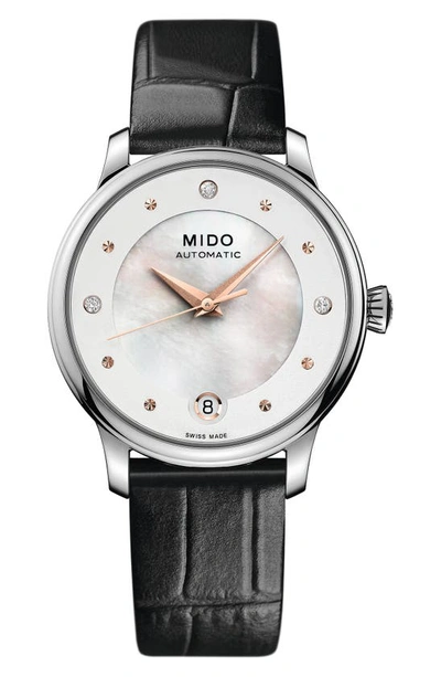 Mido Baroncelli Ii Automatic Diamond Bracelet Watch In Black/mother Of Pearl