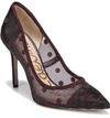 Sam Edelman Hazel Pointy Toe Pump In Deep Burgundy Dotted Mesh