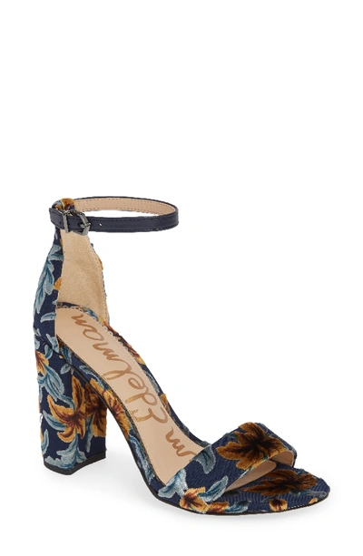 Sam Edelman Yaro Ankle Strap Sandal In Baltic Navy Floral Velvet