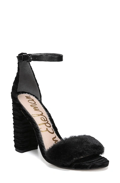 Sam Edelman Yaro Ankle Strap Sandal In Black Plush Fur