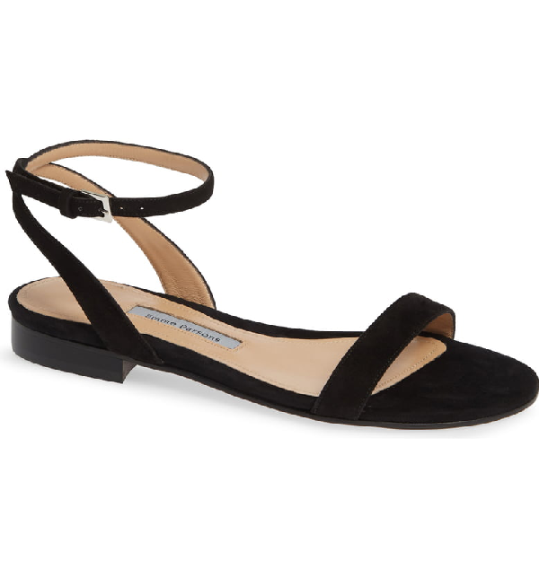 black ankle strap flat sandals