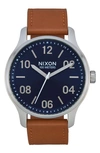 Nixon Men's Patrol Leather Strap Watch 42mm In Navy/brown