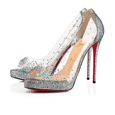 Christian Louboutin Very Strass Embellished Peep Toe Pump In Version Silver