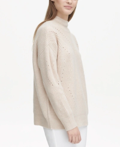 Calvin Klein Cashmere Ribbed Turtleneck Sweater In Oatmeal Melange