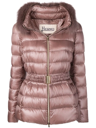 Herno Fur Trimmed Puffer Jacket - Pink