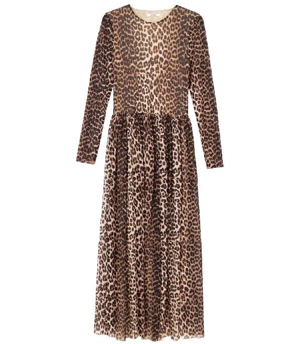 ganni leopard print mesh maxi dress