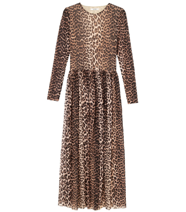 ganni leopard print mesh dress