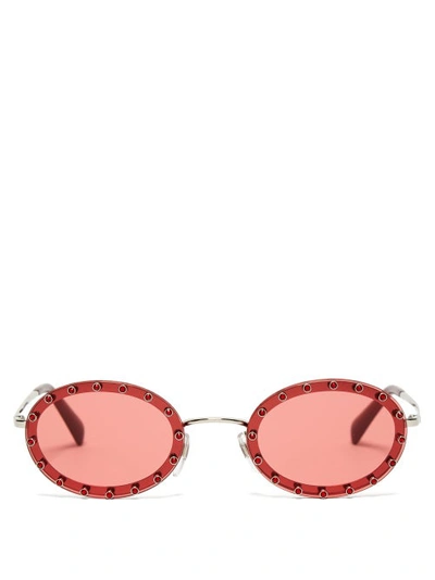 Valentino Va2025 Solid Silver 51mm Oval Studded Sunglasses In Pink