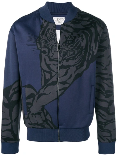 Valentino Tiger Print Bomber Jacket In Blue