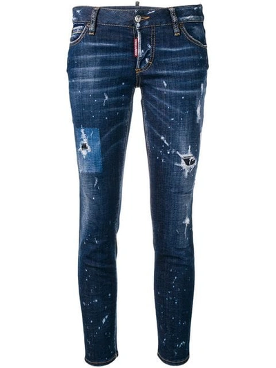 Dsquared2 Cropped Distressed Jeans In Blue